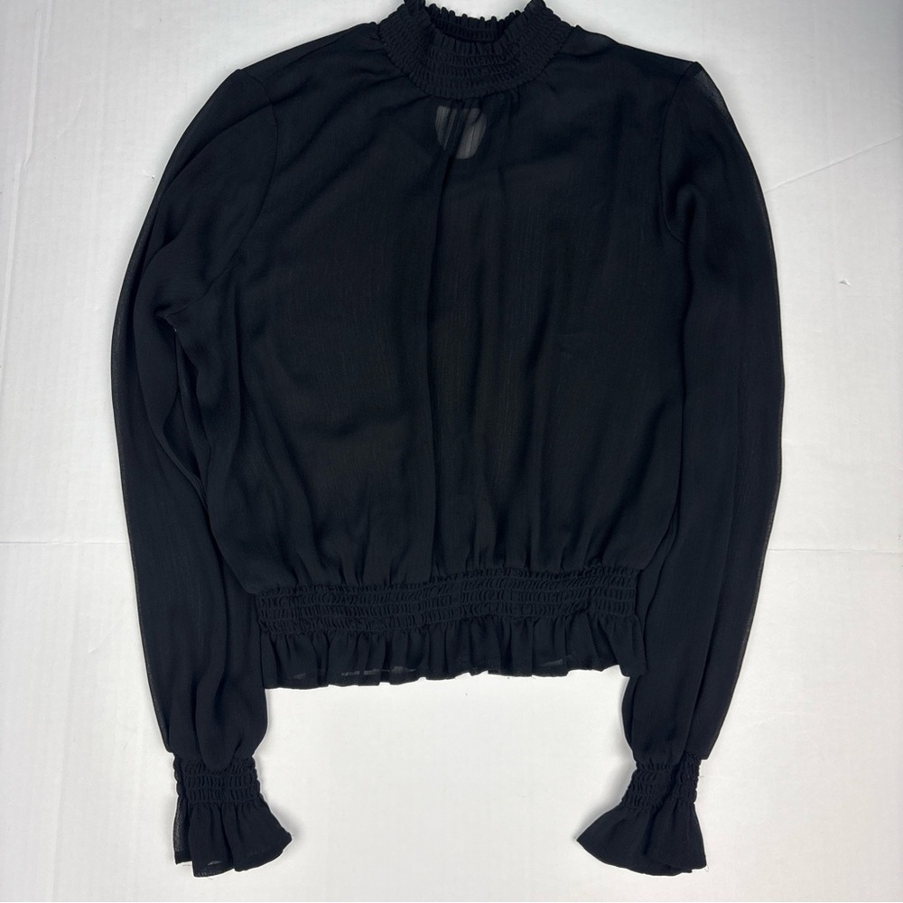 Rue21 Women's Large Shirt Black Sheer Turtleneck See Thru Polyester Long Sleeve